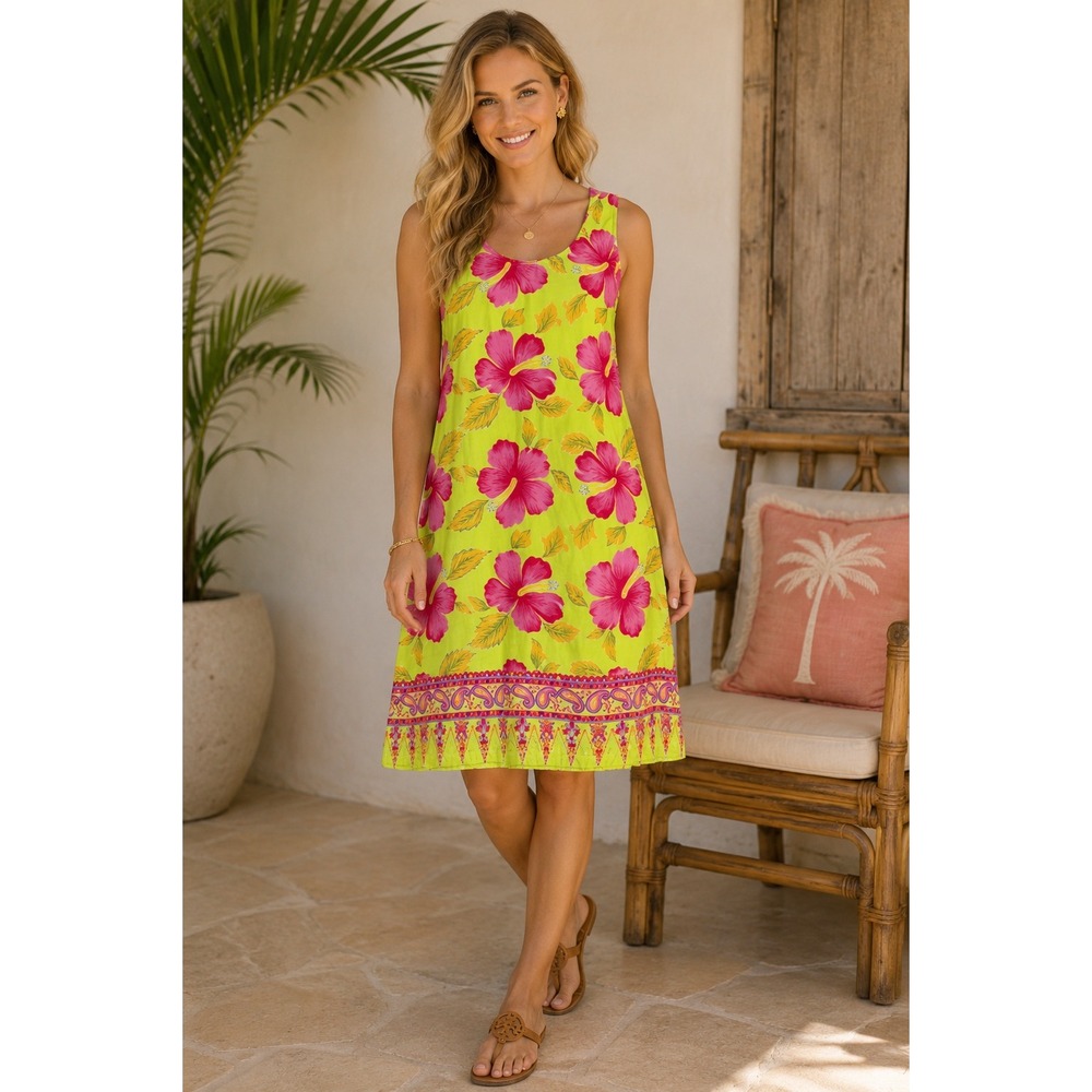 Graham Kandiah Dress S Hibiscus Floral Cotton Tropical Resort Boho Shift